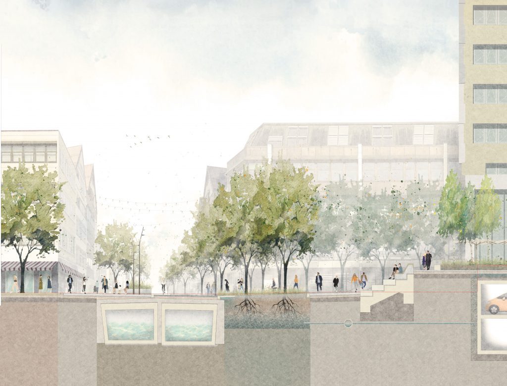 Schnitt Rathausplatz Heidenheim, Baumrigole